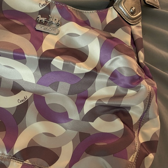 RARE COACH Poppy Like new Madison signature shoulder bag, purple, cream, gray - Picture 5 of 16